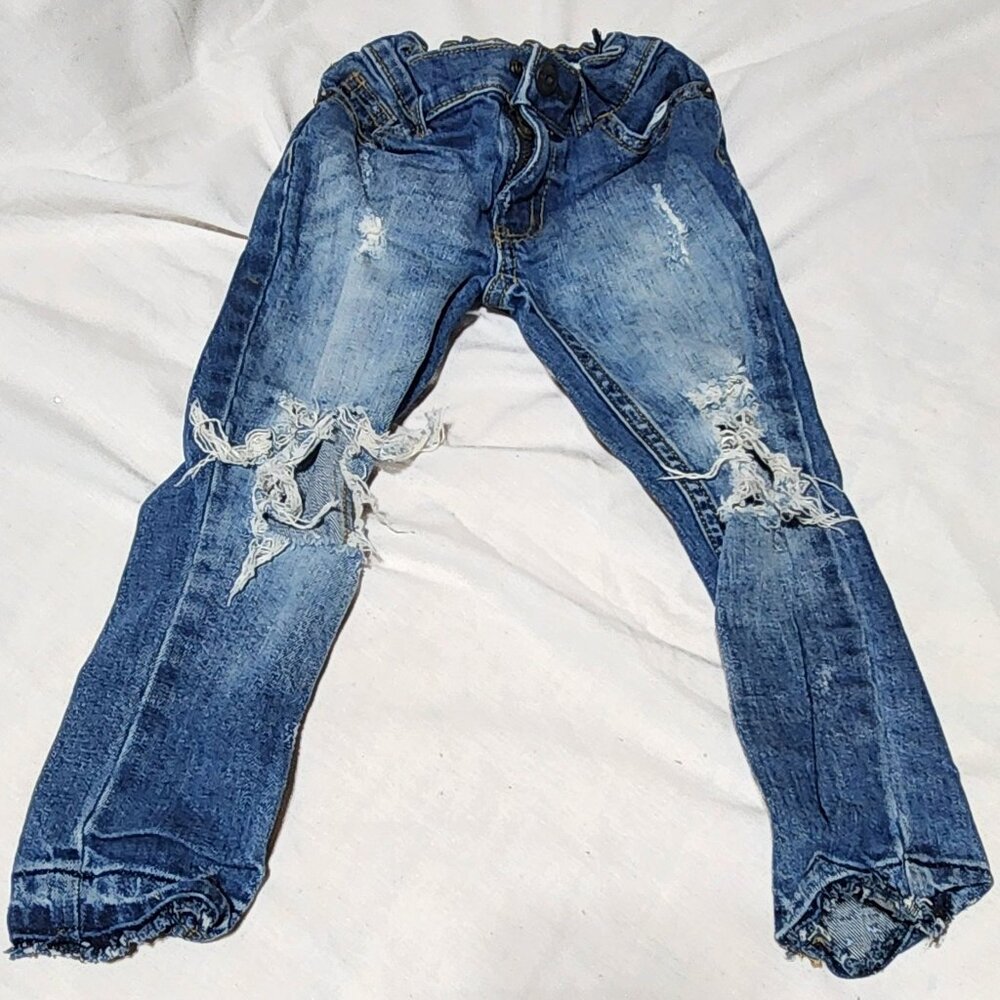 By Gosh Girls Embroidered Jeans – Size 3T – Floral Patchwork & Distressed Detail